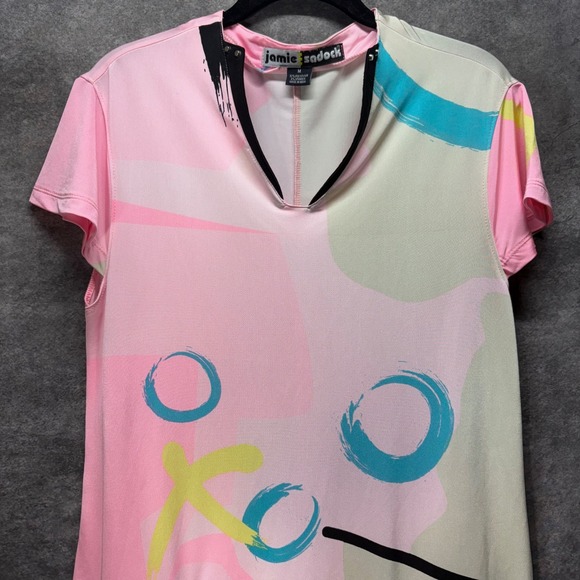 Jamie Sadock Pink Abstract Graphic Golf Dress Size M V-Neck Zip Pockets - Picture 2 of 8